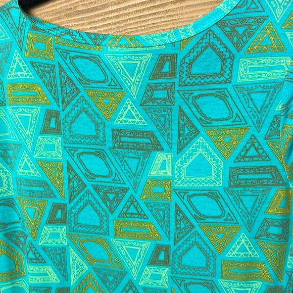 LULAROE Scoop Neck 3/4 Sleeves Green Print Casual Shirt Dress Geometric Med Midi - Picture 7 of 8